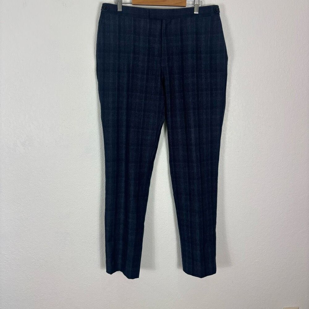 Reiss Men's Blue Plaid‎ 100% Wool Tailored Dress Pants Size 36 x 32" Inseam